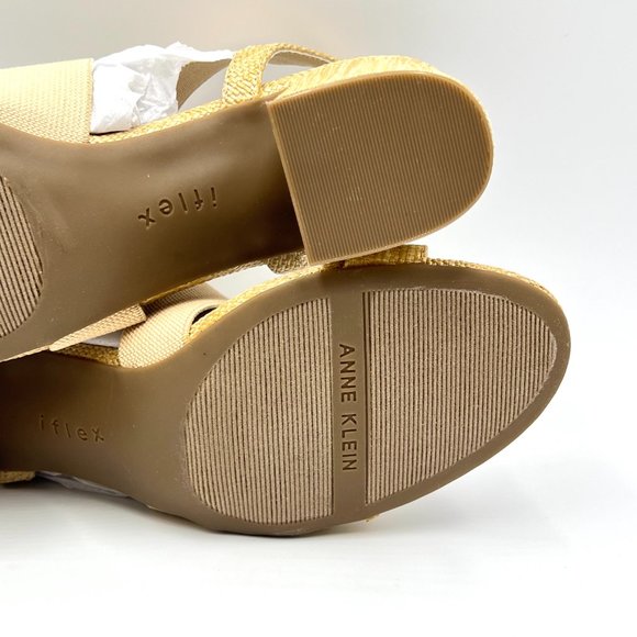 Anne Klein Ressa Beige Natural Raffia Woven Open Toe Block Heels Sandals Shoes - Picture 11 of 13
